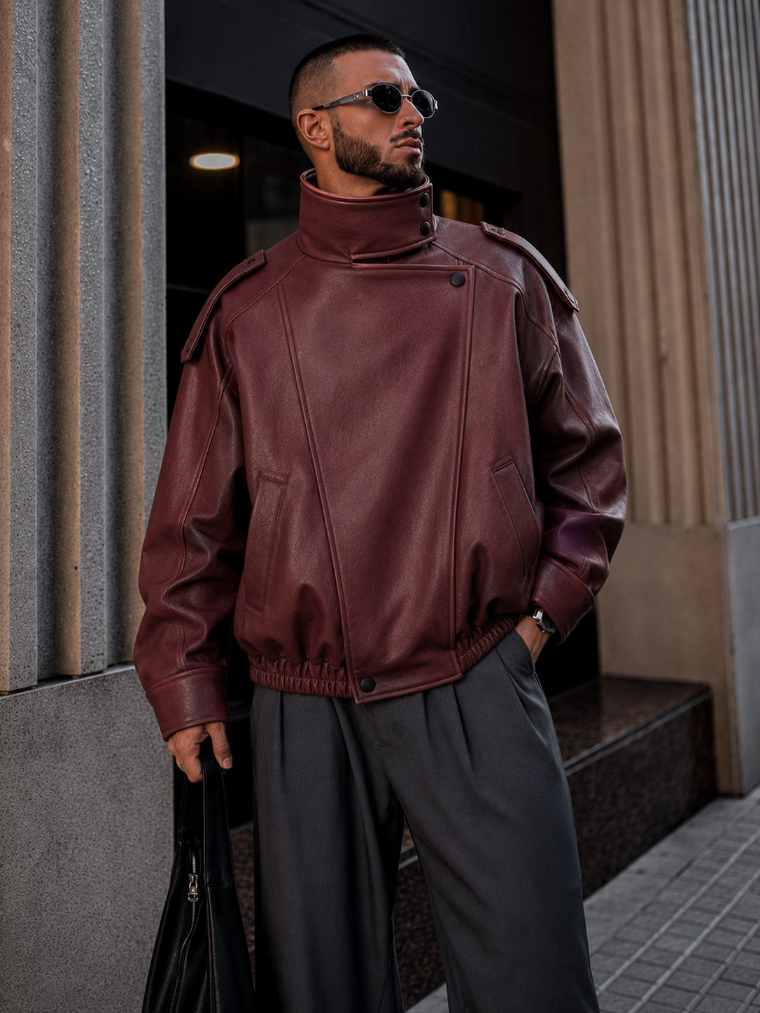 Chaqueta Durga Borgoña para Hombre | Cuero Vegano Premium