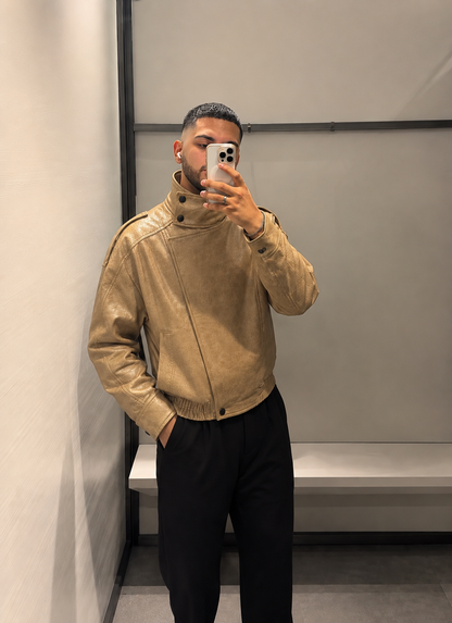 Chaqueta Durga Arena para Hombre | Cuero Vegano Premium