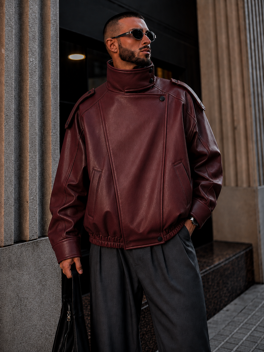 Chaqueta Durga Borgoña para Hombre | Cuero Vegano Premium