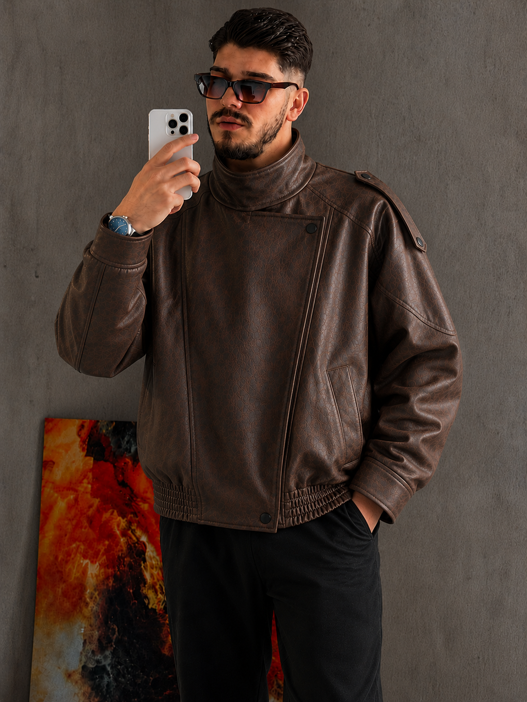 Chaqueta Durga Café para Hombre | Cuero Vegano Premium